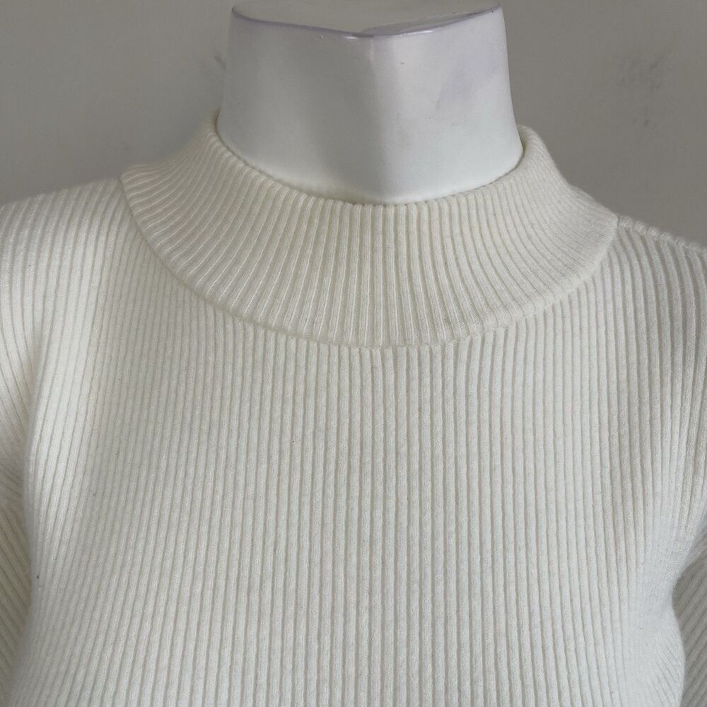 Ann Taylor Pearl Button Cuff Ribbed Mock Neck Long Sleeve Sweater Dress - Small - Picture 4 of 16